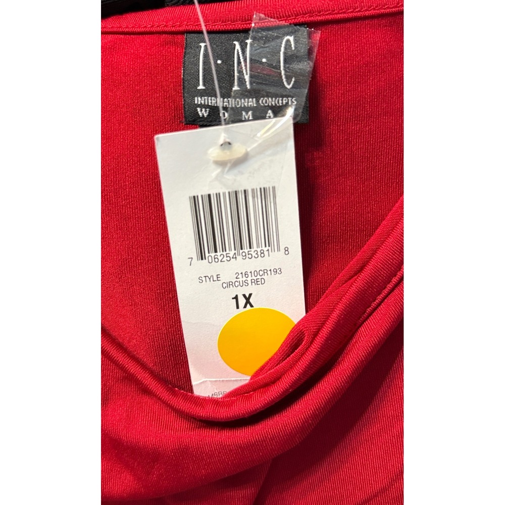 INC Tank Top Women 1X Circus Red New Scoop Neck Stretch Sleeveless - Picture 2 of 6
